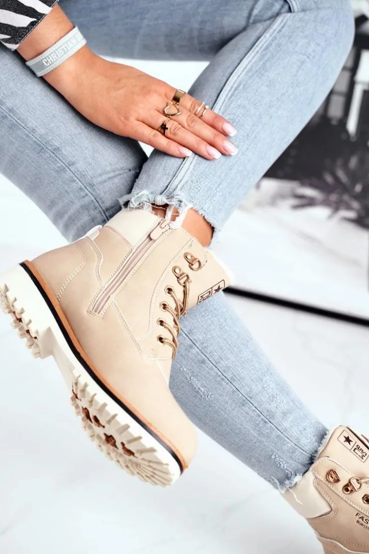 New Evento Damskie trapery timberki z ociepleniem beżowe Tiempo Beżowy