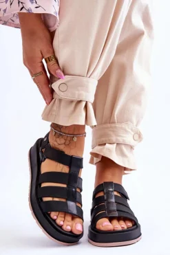 ZAXY Sandały Gumowe|Sandały Płaskie*Damskie Wegańskie Sandały Na Rzepy JJ285017 Czarne