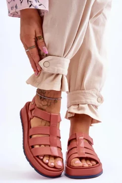 Damskie ZAXY Damskie Wegańskie Sandały Na Rzepy JJ285016 Brudny Róż