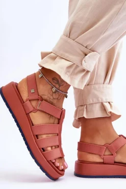 Damskie ZAXY Damskie Wegańskie Sandały Na Rzepy JJ285016 Brudny Róż