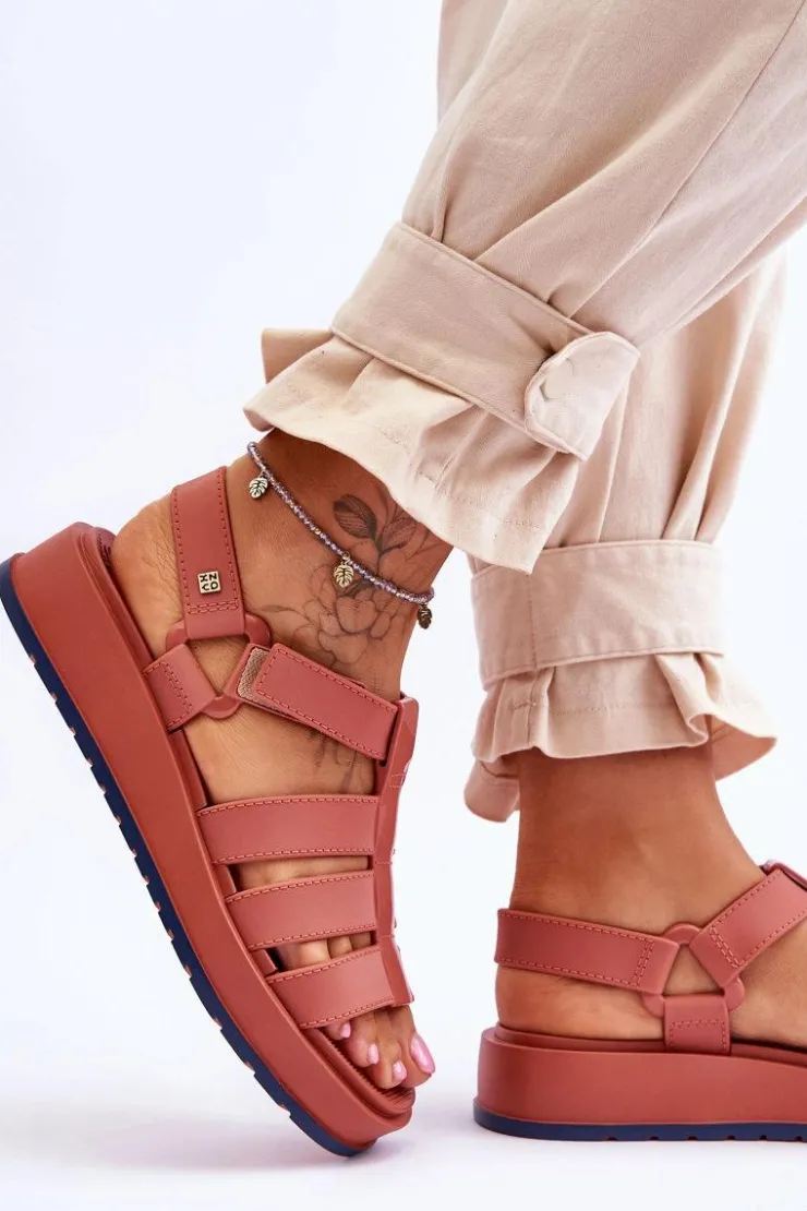 Damskie ZAXY Damskie Wegańskie Sandały Na Rzepy JJ285016 Brudny Róż