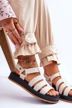 Damskie ZAXY Damskie Wegańskie Sandały Na Rzepy JJ285015 Jasnobeżowe