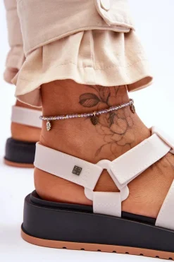 Damskie ZAXY Damskie Wegańskie Sandały Na Rzepy JJ285015 Jasnobeżowe