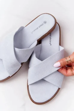 Damskie Boto Damskie Welurowe Klapki Błękitne Edesa