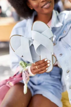 Damskie Boto Damskie Welurowe Klapki Błękitne Edesa