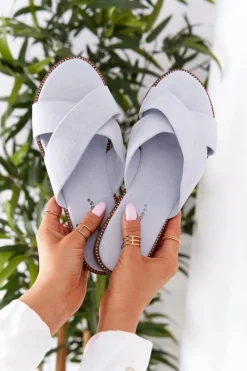 Damskie Boto Damskie Welurowe Klapki Błękitne Edesa