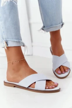 Damskie Boto Damskie Welurowe Klapki Błękitne Edesa