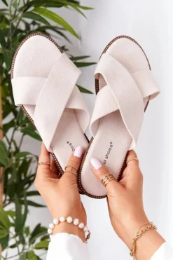 Damskie Boto Damskie Welurowe Klapki Beżowe Edesa