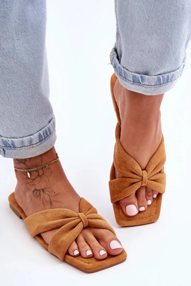 Boto Klapki Damskie Klasyczne*Damskie Welurowe Klapki Camel Vanilla Sky