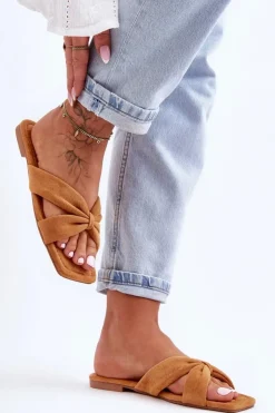 Boto Klapki Damskie Klasyczne*Damskie Welurowe Klapki Camel Vanilla Sky