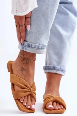 Boto Klapki Damskie Klasyczne*Damskie Welurowe Klapki Camel Vanilla Sky