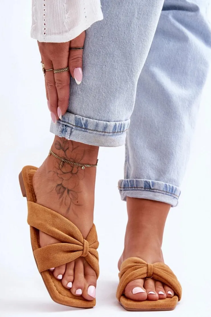 Boto Klapki Damskie Klasyczne*Damskie Welurowe Klapki Camel Vanilla Sky