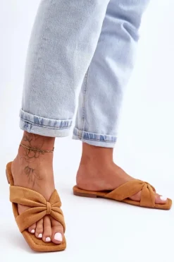 Boto Klapki Damskie Klasyczne*Damskie Welurowe Klapki Camel Vanilla Sky