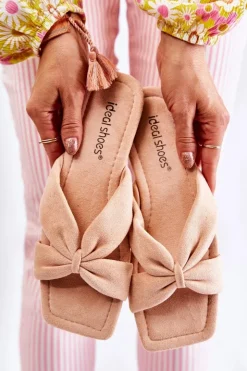 Boto Klapki Damskie Klasyczne*Damskie Welurowe Klapki Jasnoróżowe Vanilla Sky