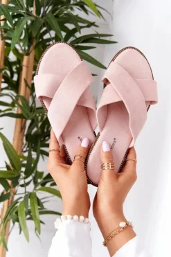 Clearance Boto Damskie Welurowe Klapki Różowe Edesa