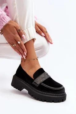 Boto Mokasyny Na Platformie|Mokasyny Damskie Zamszowe*Damskie Welurowe Mokasyny Z Ozdobą Czarne Wendreda