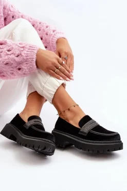 Boto Mokasyny Na Platformie|Mokasyny Damskie Zamszowe*Damskie Welurowe Mokasyny Z Ozdobą Czarne Wendreda