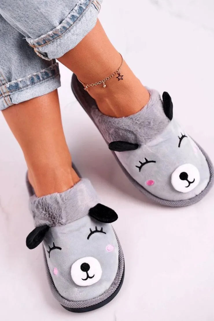 New Boto Damskie Welurowe Papcie Z Lamą Szare Ruddy