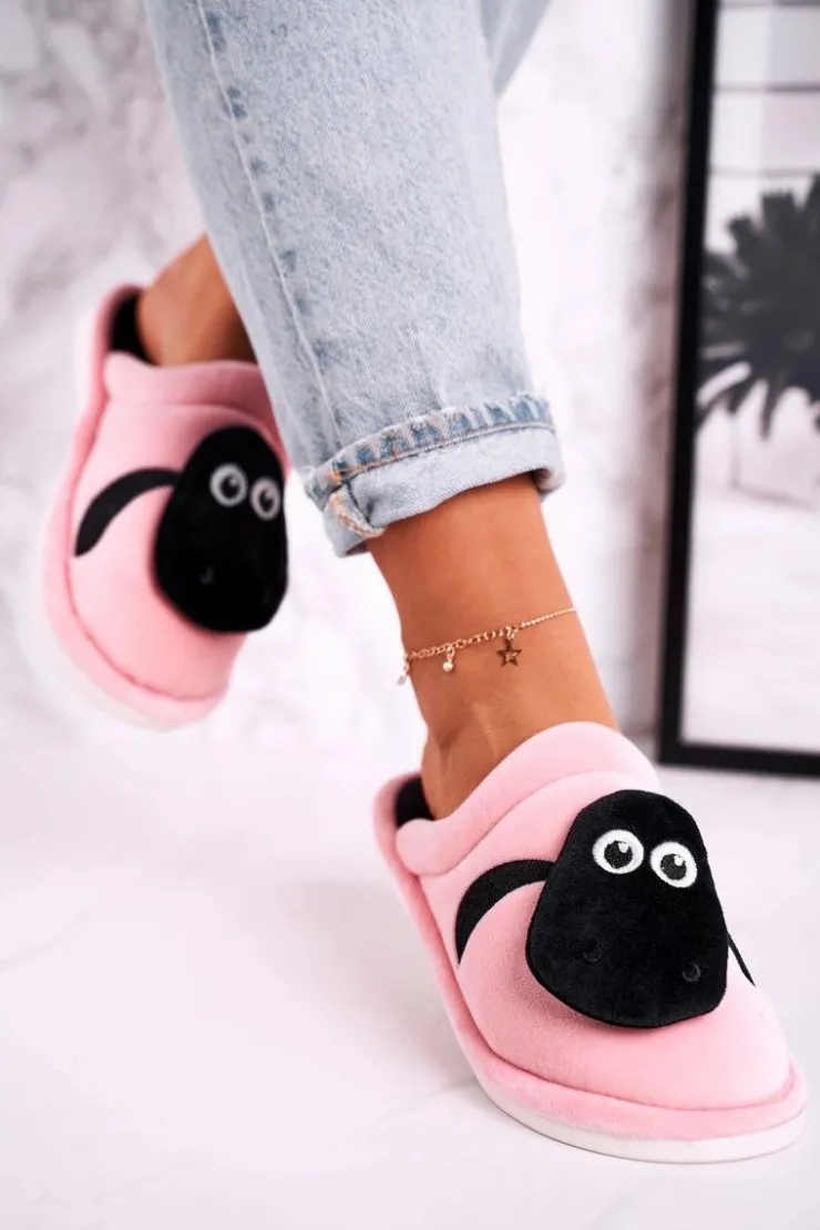 Damskie Boto Damskie Welurowe Papcie Z Owieczką Różowe Charlie