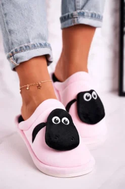 Boto Kapcie Klasyczne*Damskie Welurowe Papcie Z Owieczką Jasno Różowe Charlie