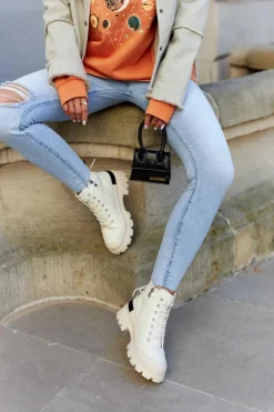 Hot Damskie buty S.Barski Damskie Wiosenne Botki Trapery Jasnobeżowe Larina