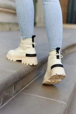 Hot Damskie buty S.Barski Damskie Wiosenne Botki Trapery Jasnobeżowe Larina