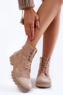 Damskie Damskie buty S.Barski Damskie Wiosenne Zamszowe Botki Trapery Beżowe Margot