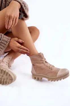 Damskie Damskie buty S.Barski Damskie Wiosenne Zamszowe Botki Trapery Beżowe Margot