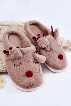 Damskie Boto Damskie Świąteczne Futrzane Papcie Z Reniferem Beżowe Clarie