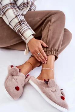 Damskie Boto Damskie Świąteczne Futrzane Papcie Z Reniferem Beżowe Clarie