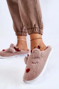 Damskie Boto Damskie Świąteczne Futrzane Papcie Z Reniferem Beżowe Clarie