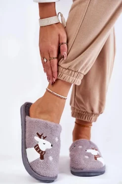 Damskie Boto Damskie Świąteczne Papcie Z Reniferem Szare Millio