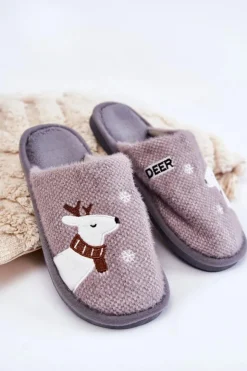 Damskie Boto Damskie Świąteczne Papcie Z Reniferem Szare Millio