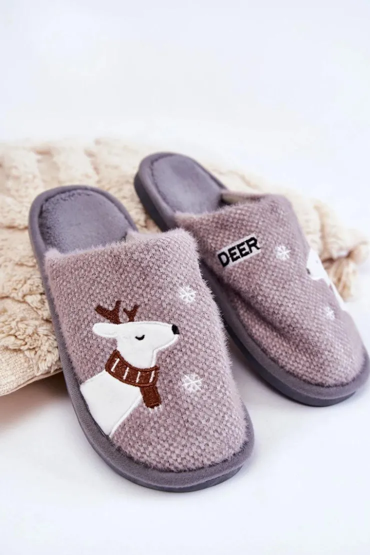 Damskie Boto Damskie Świąteczne Papcie Z Reniferem Szare Millio