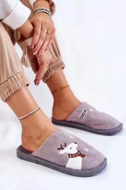 Damskie Boto Damskie Świąteczne Papcie Z Reniferem Szare Millio