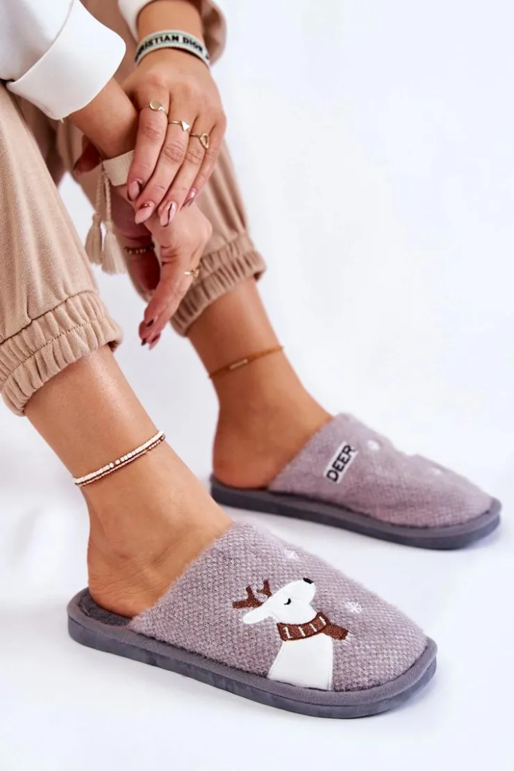 Damskie Boto Damskie Świąteczne Papcie Z Reniferem Szare Millio