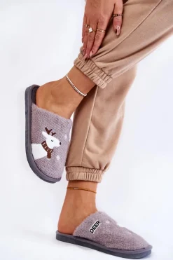 Damskie Boto Damskie Świąteczne Papcie Z Reniferem Szare Millio