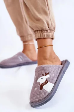 Damskie Boto Damskie Świąteczne Papcie Z Reniferem Szare Millio