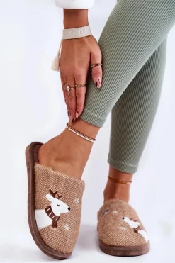 Boto Kapcie Klasyczne*Damskie Świąteczne Papcie Z Reniferem Brązowe Millio