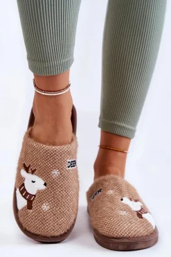 Boto Kapcie Klasyczne*Damskie Świąteczne Papcie Z Reniferem Brązowe Millio