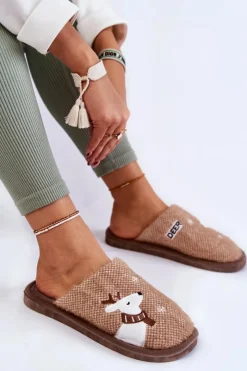 Boto Kapcie Klasyczne*Damskie Świąteczne Papcie Z Reniferem Brązowe Millio