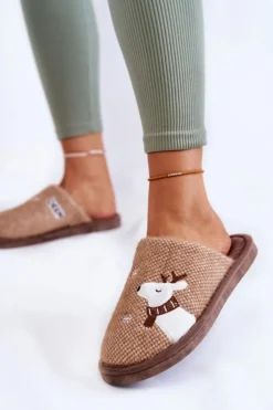 Boto Kapcie Klasyczne*Damskie Świąteczne Papcie Z Reniferem Brązowe Millio