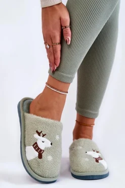 Hot Boto Damskie Świąteczne Papcie Z Reniferem Zielone Millio