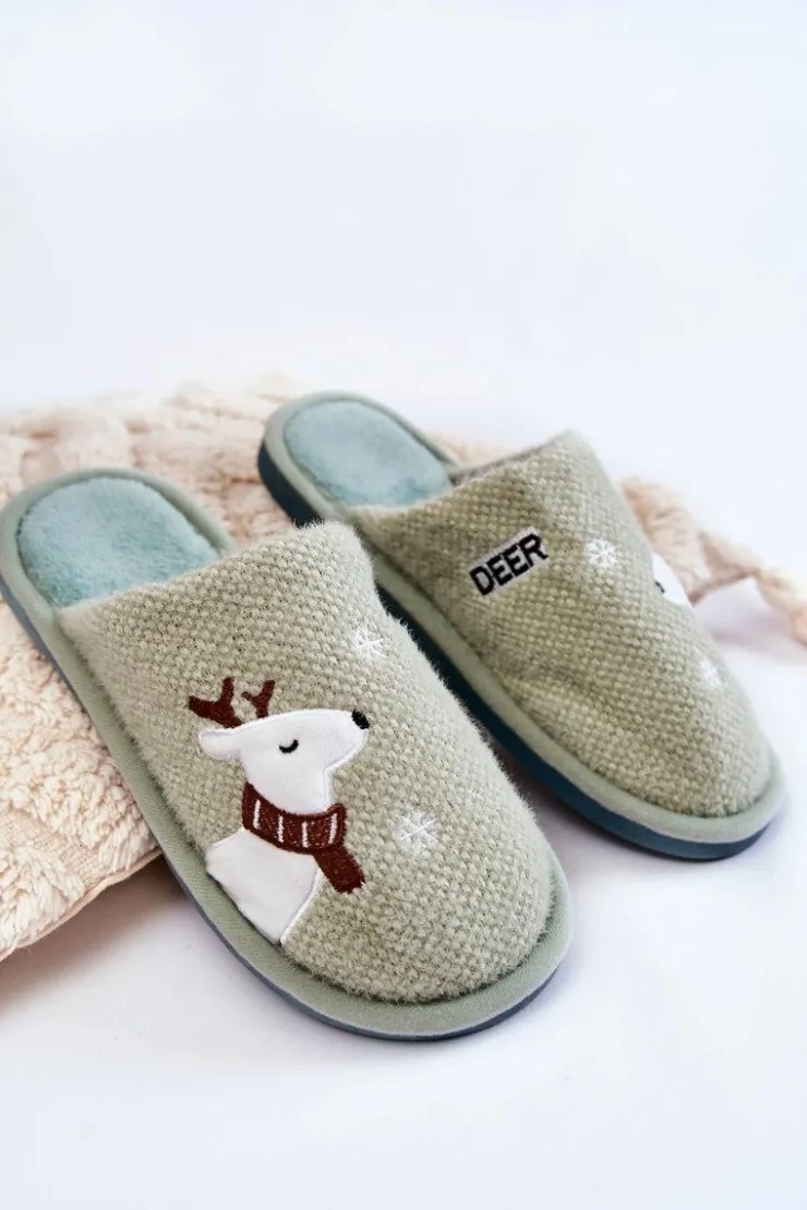 Hot Boto Damskie Świąteczne Papcie Z Reniferem Zielone Millio