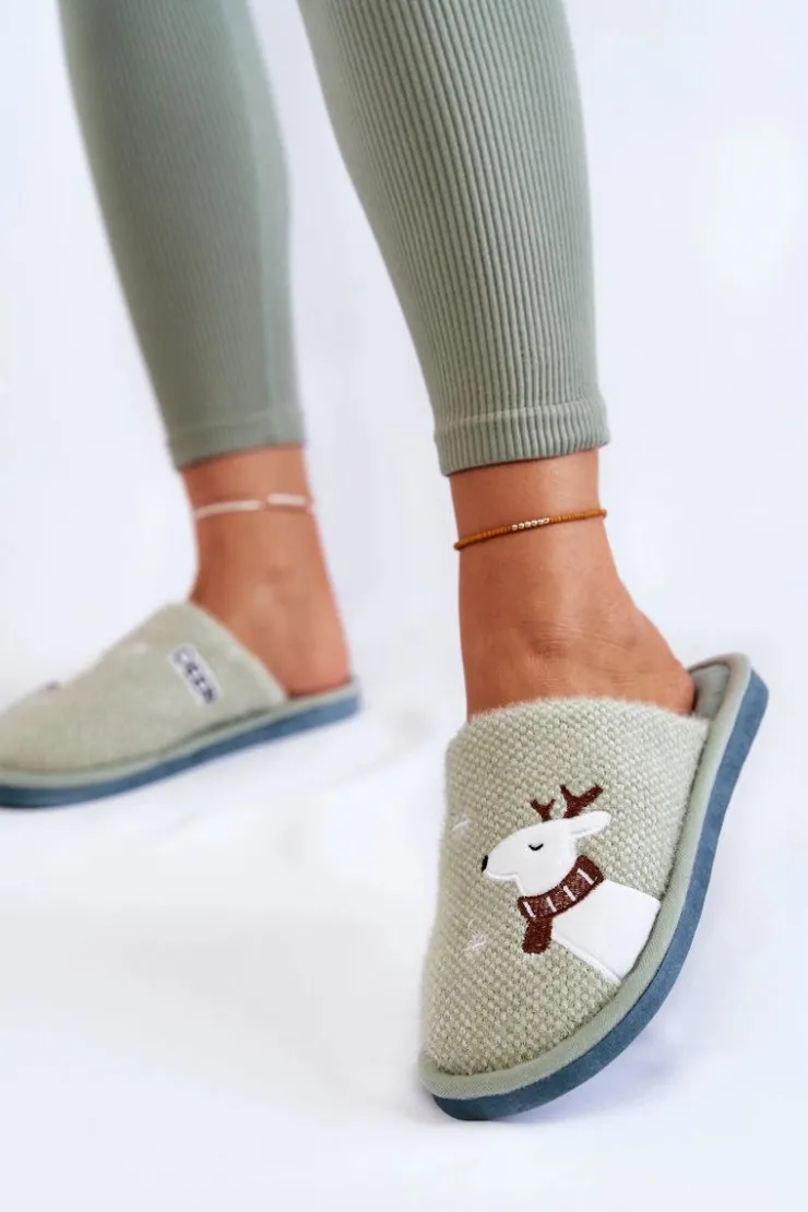 Hot Boto Damskie Świąteczne Papcie Z Reniferem Zielone Millio