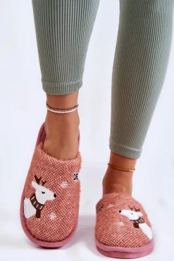 Damskie Boto Damskie Świąteczne Papcie Z Reniferem Różowe Millio