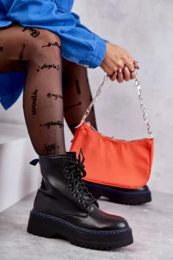 Boto Botki Sznurowane|Czarne Botki*Damskie Wiązane Botki Glany Czarne Callie