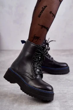 Boto Botki Sznurowane|Czarne Botki*Damskie Wiązane Botki Glany Czarne Callie