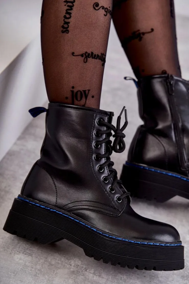 Boto Botki Sznurowane|Czarne Botki*Damskie Wiązane Botki Glany Czarne Callie