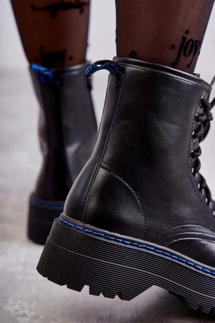 Boto Botki Sznurowane|Czarne Botki*Damskie Wiązane Botki Glany Czarne Callie